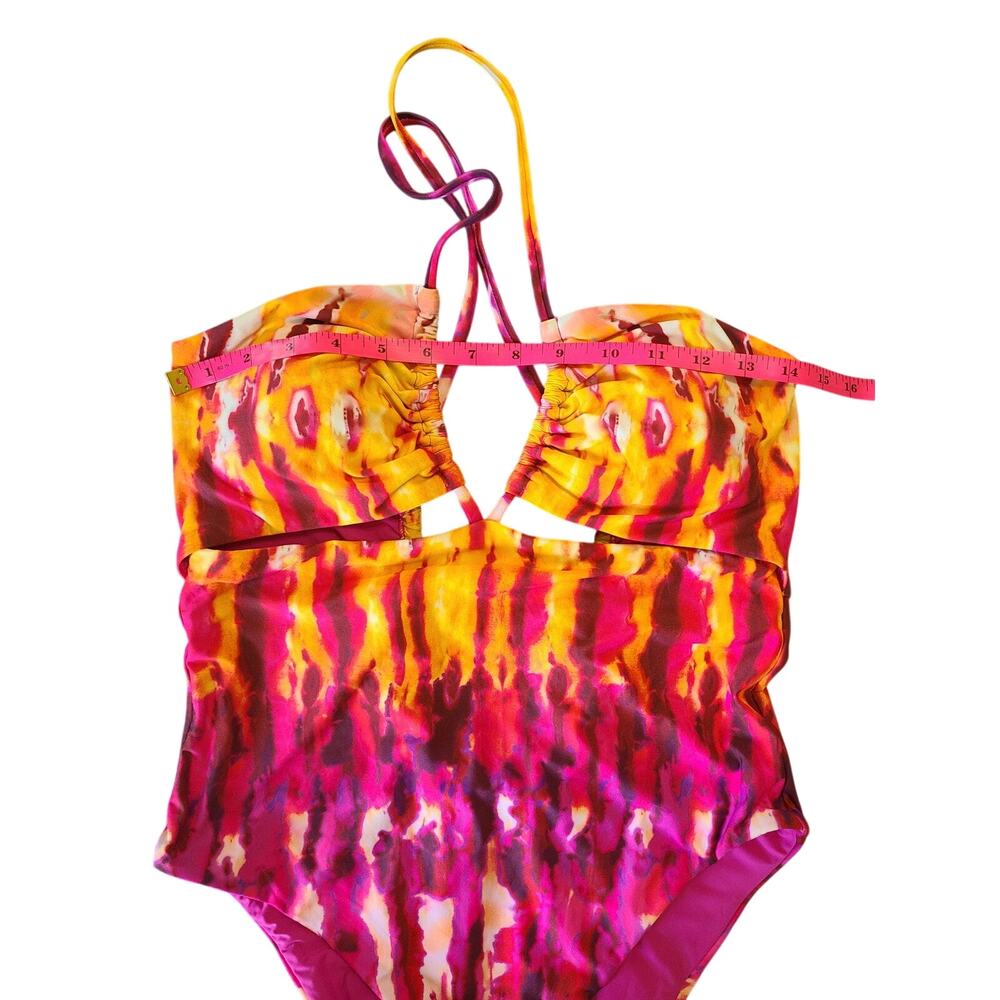 Anthropologie Maeve Ruched One Piece Swimsuit Multi Tie Dye Cutout Large L NWOT - Picture 9 of 11